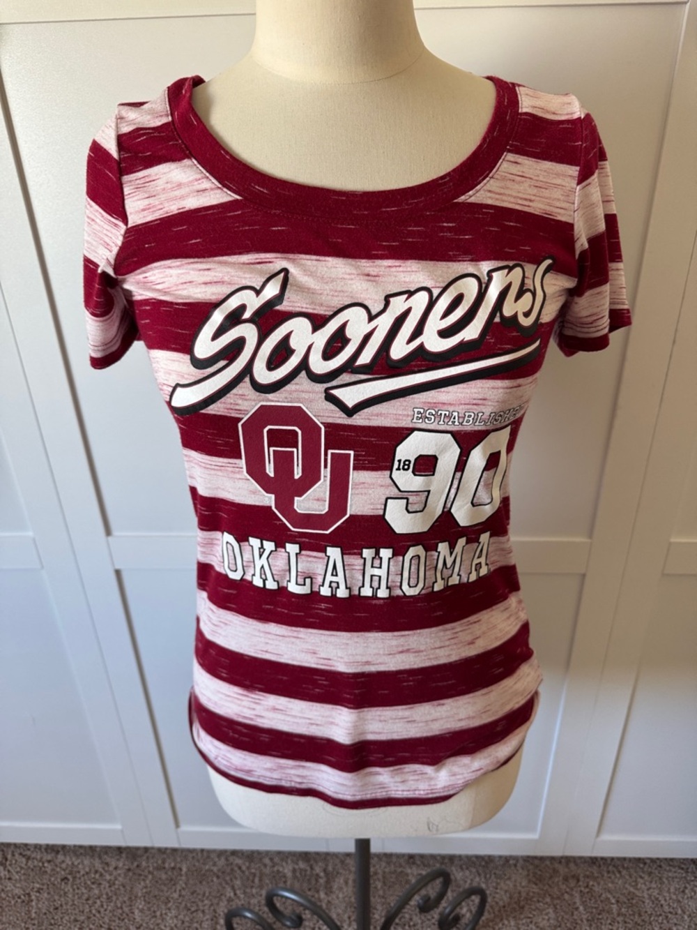 Striped Short Sleeve Tee in Crimson & White